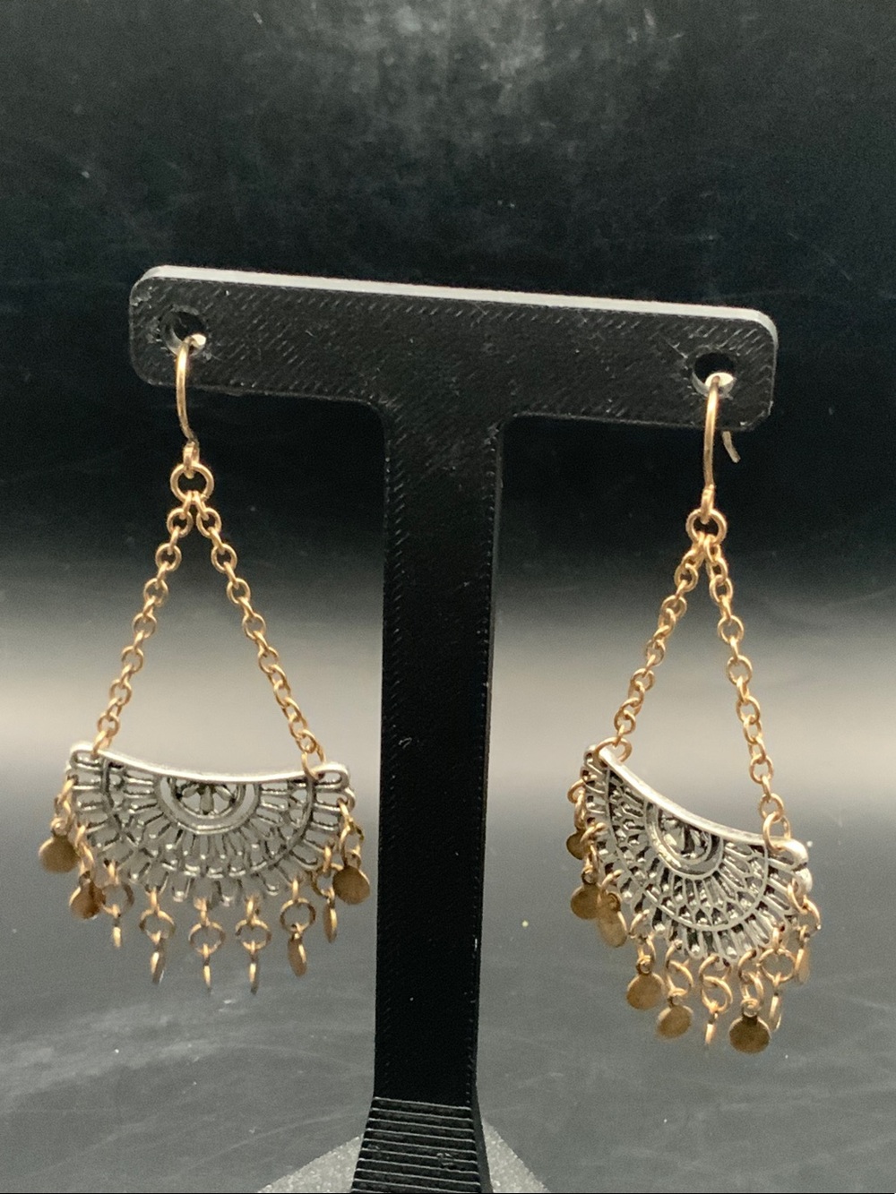 Gold-Tone Filigree Half-Moon Dangle Earrings